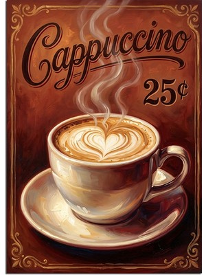 Karizma Tablo Cappuccino 25 Cent Vintage Poster Dekoratif Kanvas - Mdf Ahşap Tablo