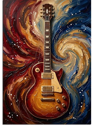 Karizma Tablo Alevli Gitar ve Girdap Dekoratif Kanvas - Mdf Ahşap Tablo