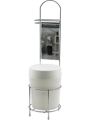ORSA-180-380 Wc Kağıtlık Krom Metal Ayaklı Yuvarlak Beyaz Plastik Çöp Kovalı - 4'li Paket