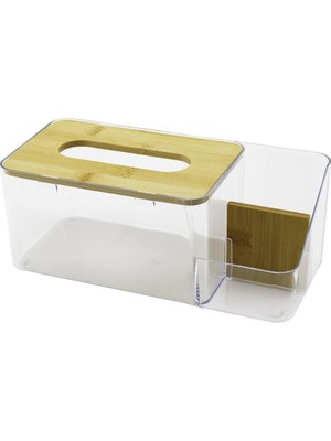 Wenken UR-3467 Peçetelik ve Organizer 11X24.5CM 2+1 Bölmeli Bambu Kapaklı Mika Kristal Plastik - 24'li Paket