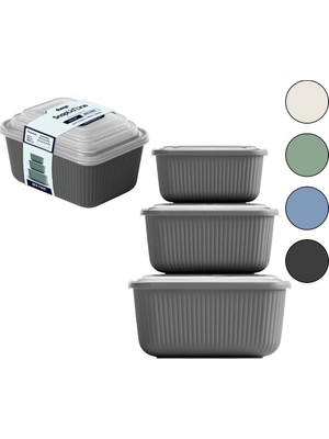 Dünya DP-30947-999 Sızdırmaz Saklama Kabı ve Kutusu Set 3 Adet 600-1100-1800ML Renkli Dikdörtgen - 12'li Paket
