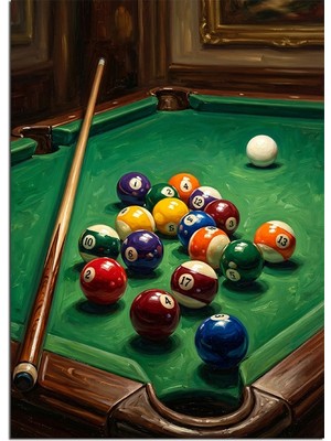 Karizma Tablo Yeşil Keçe Bilardo Top Masası Dekoratif Kanvas - Mdf Ahşap Tablo