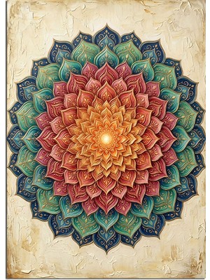 Karizma Tablo Renkli Mandala Çiçek Deseni Dekoratif Kanvas - Mdf Ahşap Tablo