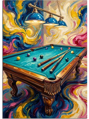 Karizma Tablo Renkli Bilardo Masası ve Lambalar Dekoratif Kanvas - Mdf Ahşap Tablo