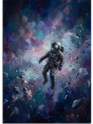 Karizma Tablo Uzayda Yüzen Astronot Galaksi Dekoratif Kanvas - Mdf Ahşap Tablo