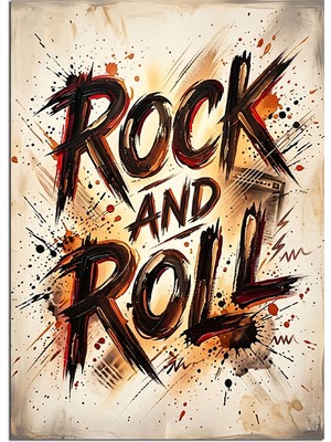 Karizma Tablo Rock And Roll Yazılı Poster Dekoratif Kanvas - Mdf Ahşap Tablo