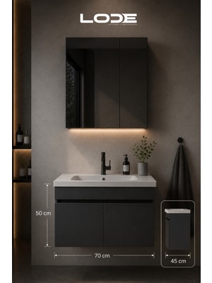 Lode Bath Kale Serisi Banyo Dolabı Seti Antrasit | Banyo Alt Dolap - Aynalı Üst Dolap | Cerastyle Frame Lavabolu, Lavabo-Aynalı Üst Dolap Dahil