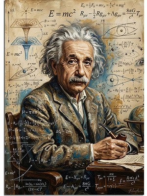 Karizma Tablo Formüllü Tahtada Einstein Portresi  Dekoratif Kanvas - Mdf Ahşap Tablo