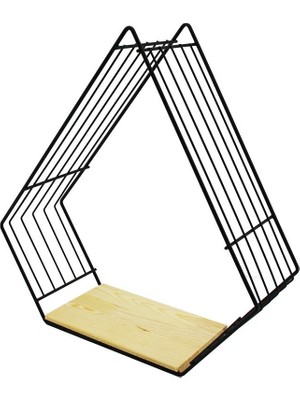 Lalezar LZR-621 Ahşap Tabanlı Tek Katlı Metal Dekoratif Duvar Raf Piramit - 3'li Paket