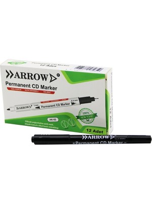 Arrow Ak-02 + Kalemi Permanent 1mm CD Marker 0.4mm 2 Uçlu Siyah - 12'li Paket