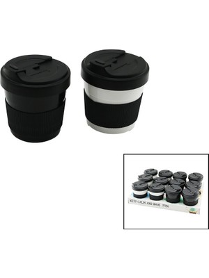 Qlux Ideas Qlux L-00985 Cozy Kahve Bardak 400ML No-1 Plastik Silikon Kaplama Göbek Yudumlama Ağızlıklı Kapak - 24'li Paket