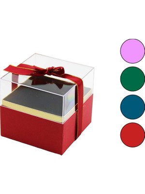 Ivory IVO-HED316 Hediye Kutusu Y:12CM 13X13 Şeffaf Kare Mika-Kristal Kapak Renkli Karton Taban - 4'li Paket