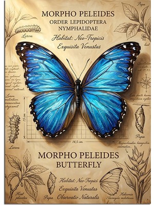 Karizma Tablo Vintage Mavi Morpho Kelebeği Dekoratif Kanvas - Mdf Ahşap Tablo