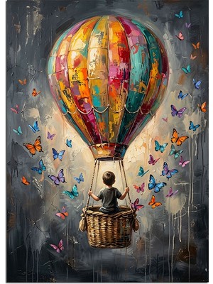 Karizma Tablo Balon ve Kelebekli Çocuk Sepeti Dekoratif Kanvas - Mdf Ahşap Tablo