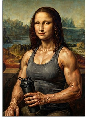 Karizma Tablo Kaslı Mona Lisa Bıyıklı Sporcu Kadın Dekoratif Kanvas - Mdf Ahşap Tablo