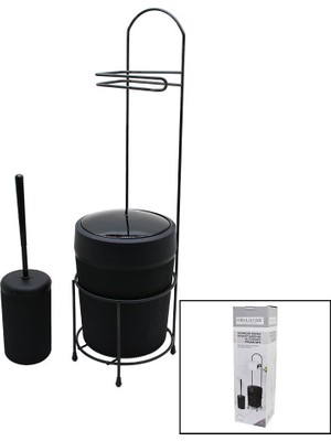 ORSA-990 ( Yuvarlak ve Siyah Plastik Çöp Kovalı Metal Ayaklı Wc Kağıtlık Wc Fırça Set - 4'li Paket