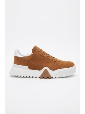 Zerenyus ZRC037 Yüksek Kalite Bağcıklı Kalın Taban Erkek Sneaker Taba Süet
