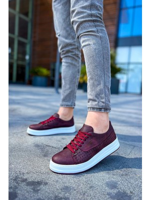 Cowien Premium Erkek Tarz Bağcıklı Sneaker Bordo