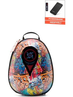 Jarmend Meteor LED Ekranlı Motosiklet Sırt Çantası Kask Formlu Sert Kabuk Graffiti