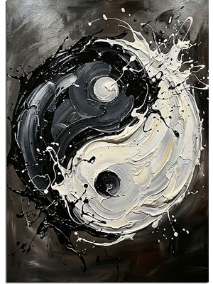 Tablomega Siyah Beyaz Yin Yang Boya Sıçrama Dekoratif Kanvas - Mdf Ahşap Tablo