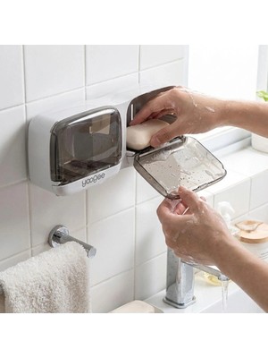 tp Buğz Duvara Monte Ikili Kapaklı Plastik Katı Sabunluk Organizer – Banyo &amp;amp; Mutfak Için Yapışkanlı Sabun Kutusu ve Düzenleyici BX40