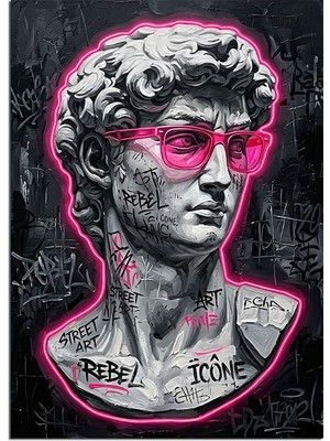 Tablomega Pembe Gözlüklü Davut Heykeli Pop-Art Dekoratif Kanvas - Mdf Ahşap Tablo