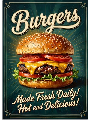 Tablomega Burger Taze ve Lezzetli Retro Poster Dekoratif Kanvas - Mdf Ahşap Tablo