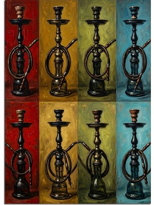 Tablomega Renkli Pop Art Nargile Takımları Dekoratif Kanvas - Mdf Ahşap Tablo