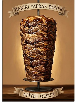 Tablomega Hakiki Yaprak Döner Kebap Posteri Dekoratif Kanvas - Mdf Ahşap Tablo