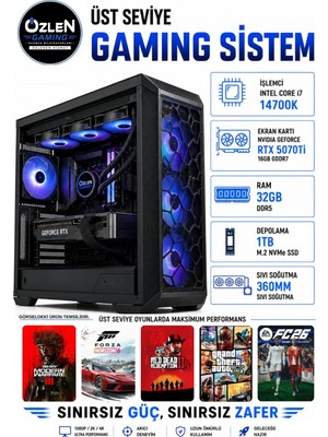 Özlen XXL4 İ7 14700K RTX 5070 Tİ 16GB 32GB DDR5 Ram 1TB M.2 SSD Üst Seviye Oyuncu Bilgisayarı