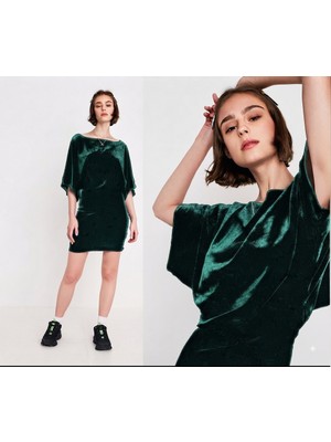 Nake Butik Kadınyarasa Kollu Kadife Mini Elbise