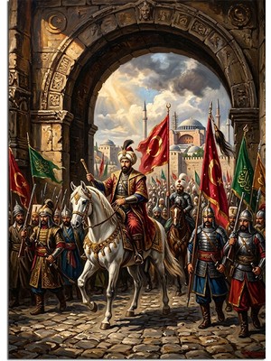 Tablomega Kale Kapısında Osmanlı Atlı Alayı Dekoratif Kanvas - Mdf Ahşap Tablo