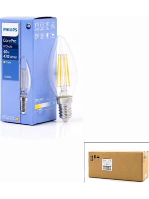 PHILIPS-347267 00 Corepro Lamba 4.3W 40W 2700K 470 Lumen E14 E27 Cam Gövde LED Filament Rustik Ampul - 10'li Paket
