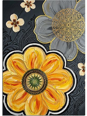 Tablomega Mandala Çiçekli Geometrik Çiçek Deseni Dekoratif Kanvas - Mdf Ahşap Tablo