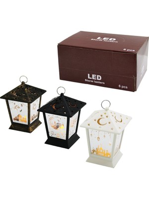 Sdr Ambalaj LED Storm Lantern SDR-LM-006 Ramazan LED Işık Pilli Plastik Kare Kubbe Mix Renkli - 6'li Paket