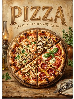 Tablomega Pızza Otantik Italyan Pizza Posteri Dekoratif Kanvas - Mdf Ahşap Tablo