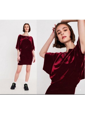 Nake Butik Kadınyarasa Kollu Kadife Mini Elbise