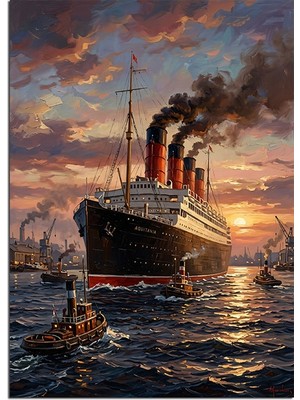 Tablomega Gün Batımında Titanic Gemi Yolculuğu Dekoratif Kanvas - Mdf Ahşap Tablo