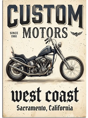 Tablomega Custom Motors West Coast Motosiklet Poster Dekoratif Kanvas - Mdf Ahşap Tablo