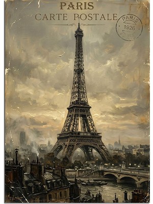 Tablomega Paris Eyfel Kulesi Vintage Kartpostal Dekoratif Kanvas - Mdf Ahşap Tablo