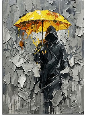 Tablomega Sarı Şemsiyeli Grim Reaper Sokak Dekoratif Kanvas - Mdf Ahşap Tablo