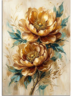 Tablomega Altın Sarısı Şakayık Çiçeği Lüks Dekoratif Kanvas - Mdf Ahşap Tablo