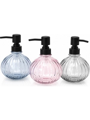 Alvetro Alv-02 Sıvı Sabunluk 360ML Şeffaf Renkli Cam Yuvarlak Kesik Desenli - 12'li Paket