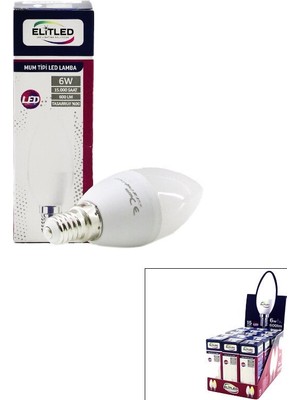 Elitled El-08-Y1 LED Ampul Lamba 6W 43W 6500K 600 Lümen 15.000 Saat Ömür E14 Beyaz Mum Tipi - 15'li Paket