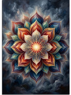 Tablomega Renkli Işıklı Mandala Çiçek Deseni Dekoratif Kanvas - Mdf Ahşap Tablo