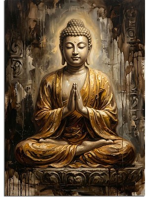 Tablomega Meditasyon Yapan Buda Heykeli Dekoratif Kanvas - Mdf Ahşap Tablo