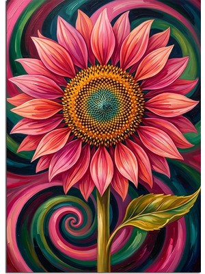 Tablomega Pembe Ayçiçeği ve Spiral Fon Dekoratif Kanvas - Mdf Ahşap Tablo