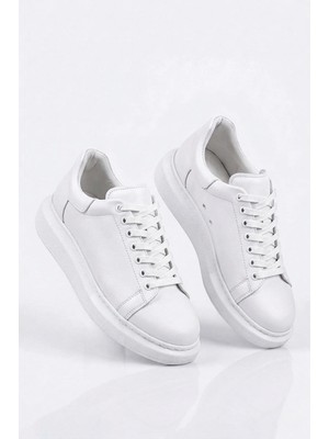 Zerenyus London Edition Yüksek Kalite Bağcıklı Kalın Taban Erkek Beyaz Sneaker