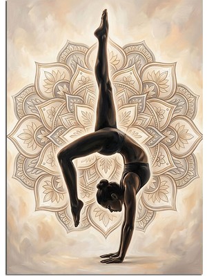 Tablomega Mandala Önünde Yoga Yapan Kadın Dekoratif Kanvas - Mdf Ahşap Tablo