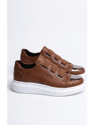 Zerenyus Latakia Premium Lastikli Erkek Günlük Sneaker Taba Beyaz